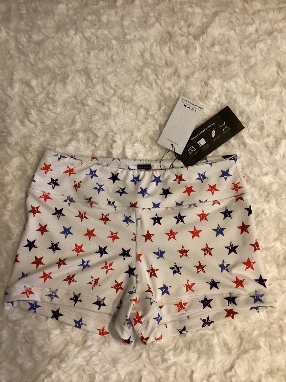 NEW The Barbell Cartel Women’s Comp Short, Size Large, white with stars